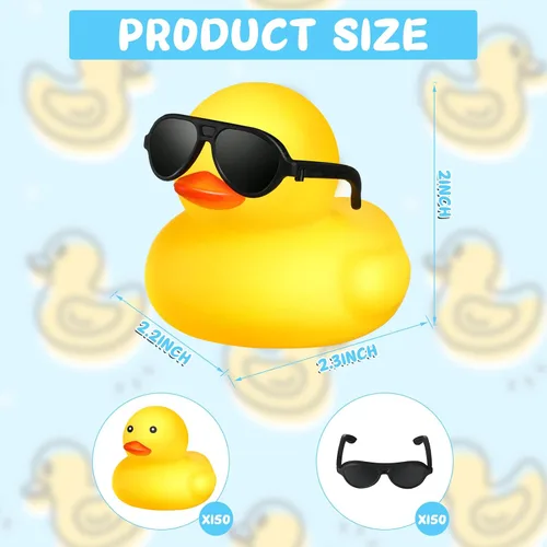 Miniatura 2 de 150 mini patos de goma amarillos a granel con 150 lentes de sol, regalos de pato de Navidad, pequeños juguetes de baño, flotadores, juguetes a