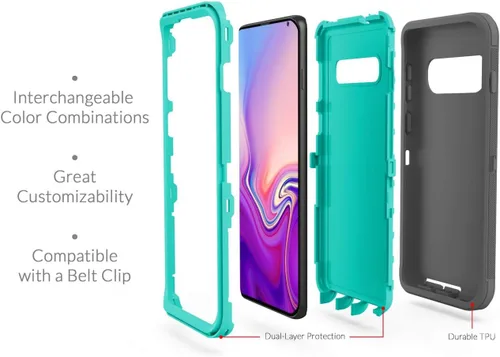 Miniatura 3 de Carcasa rígida protectora para Samsung Galaxy S10 Plus, diseño de doble capa, Negro-Negro