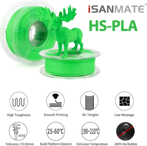 Miniatura 7 de iSANMATE Filamento de PLA Mate Rápido 1.75mm, Filamento para Impresora 3D, Filamento Mate Verde Manzana, Velocidad de Impresión Rápida, Exactitud