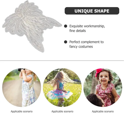 Miniatura 4 de Sew on Wing Patches Embroidery Appliques for Clothing and Jackets, 1 Pair Light Silver Sequin Decorative DIY Costume Embellishments for Women