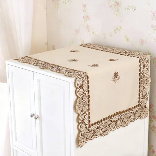 Miniatura 14 de Juego de 4 manteles individuales bordados con flores rosas, 17 x 11 pulgadas, rectangulares, clásicos, de encaje, beige, decoración del hogar