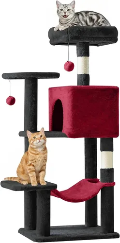 Miniatura 30 de DUMOS Torre grande de árbol para gatos de 66 pulgadas, torre alta de escalada para gatos de varios niveles con postes rascadores de sisal natural