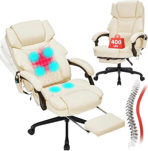 Miniatura 15 de Silla de Oficina de Masaje con Calor, Silla de Oficina Reclinable con Reposapiés, Sillas de Escritorio para el Hogar con Vibración de 6 Puntos