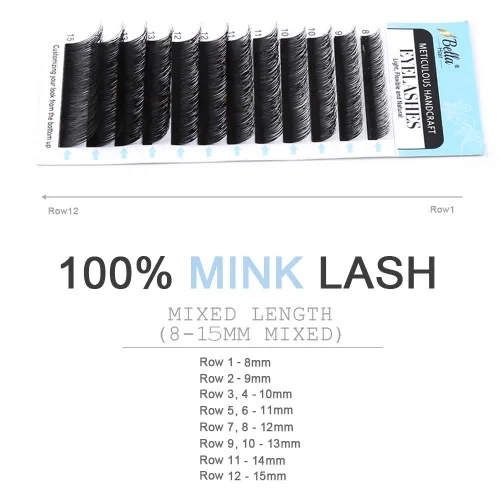 Miniatura 3 de Bella Hair Extensiones de pestañas de visón siberiano real, rizo C, 0.15, longitud mixta, 0.315-0.591 in, pestañas individuales de visón suaves