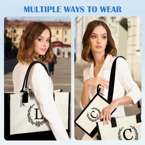 Miniatura 5 de Bolsa de lona con inicial, bolsa de maquillaje, bolsa de playa con cremallera, regalos personalizados para el día de la madre para mamá y abuela