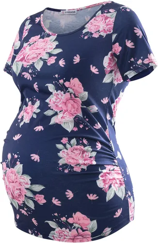 Miniatura 249 de GINKANA Blusas de maternidad de manga corta, diseño floral, fruncido, casual, para mamá, para embarazo