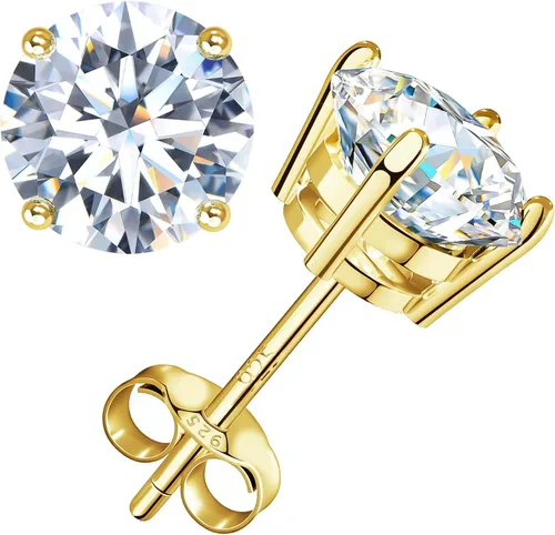 BREN Aretes de moissanita de plata de ley S925 con diamantes de imitación de oro blanco de 18 quilates, aretes de moissanita para hombre, color D,