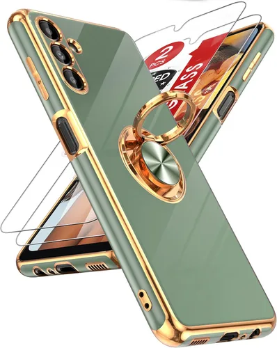 Miniatura 84 de LeYi Funda para Samsung Galaxy S22 Ultra con soporte de anillo giratorio de 360°, soporte magnético, chapado en oro rosa, borde protector para Negro
