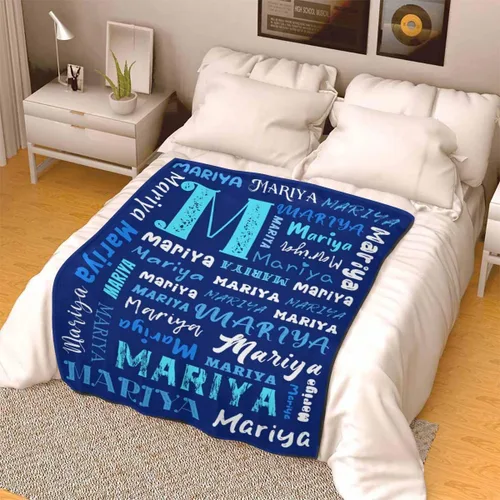 Miniatura 4 de M YESCUSTOM Mantas de bebé personalizadas, manta de bebé personalizada con texto y nombre para niños y niñas, manta azul, regalo para cumpleaños