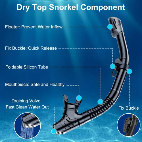Miniatura 4 de Juego de snorkel para adultos, paquetes de esnórquel panorámico antivaho con esnórquel seco y gafas de natación para buceo, natación y esnórquel