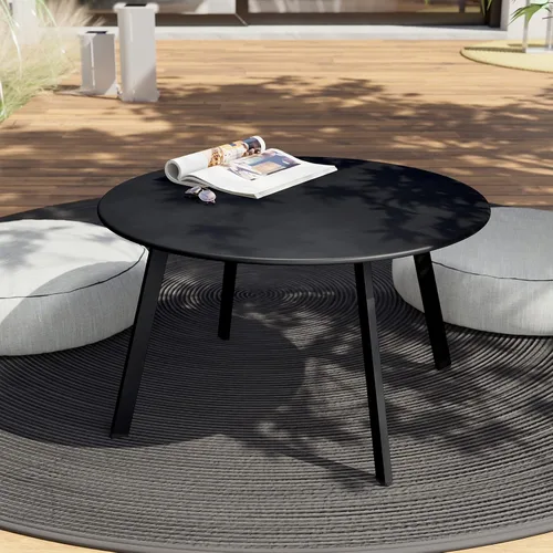 Miniatura 7 de Mesa redonda para café de acero Grand Patio para patio, mesa auxiliar grande resistente a la intemperie para exteriores, color negro