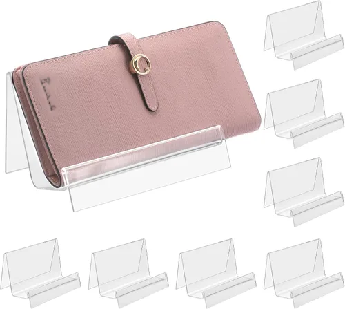 JUXYES Paquete de 8 carteras de acrílico transparente y soporte de exhibición de bolso para boutique y encimera minorista
