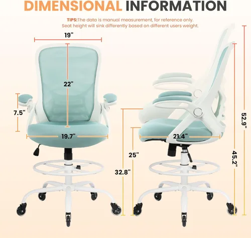 Miniatura 3 de HYLONE Silla de Dibujo Alta para Oficina, Taburete Ergonómico para Escritorio de Pie, Silla de Dibujo Ajustable, Silla de Oficina de Dibujo Grande