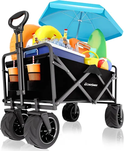 EchoSmile Carro plegable de alta resistencia de 350 libras de capacidad, carrito plegable al aire libre para acampar y comestibles, carrito