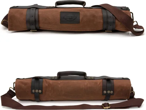 Miniatura 2 de Bolsa enrollable para cuchillos de chef Dickies Organizador portátil y estuche de almacenamiento para cubiertos, lona encerada y cuero, grande