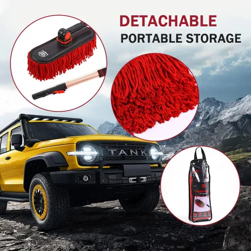 Miniatura 6 de Plumero para exteriores sin arañazos, cepillo para polvo de coche con mango telescópico extensible para quitar el polvo y el polen, plumero