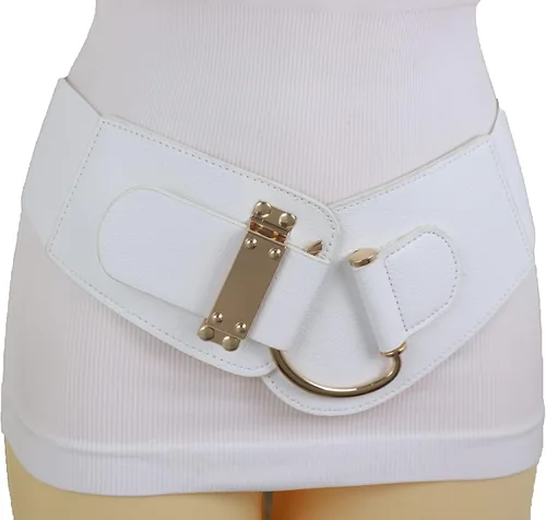 Miniatura 130 de TFJ - Cinturón ancho de moda para mujer, cintura alta, hebilla de gancho de metal dorado, talla XS, S, M, L, XL