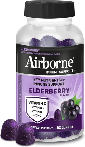 Airborne - Gomitas de saúco + zinc y vitamina C para adultos, suplemento para fortalecer el sistema inmunológico con vitaminas D y zinc, con