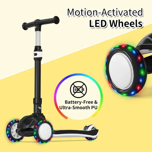 Miniatura 5 de Patinete para niños con ruedas iluminadas LED y 3 alturas ajustables, inclinación para dirigir y ampliar la cubierta antideslizante, scooter de 3