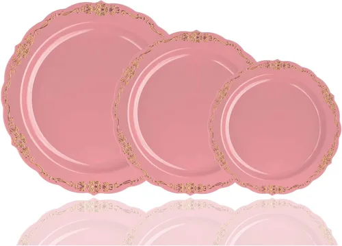Miniatura 12 de SIZENAME - Platos de plástico desechables, diseño victoriano de calidad premium, color crema, para fiestas y bodas, 60