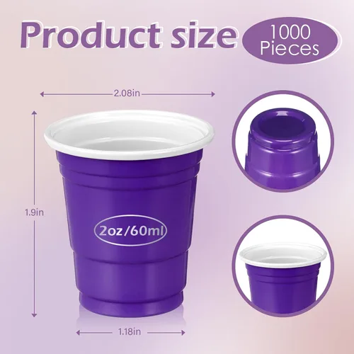 Miniatura 2 de Eaasty Paquete de 1000 vasos de chupito de plástico de 2 onzas/2.0 fl oz, desechables, a granel, surtido de vasos de fiesta para niños, cumpleaños