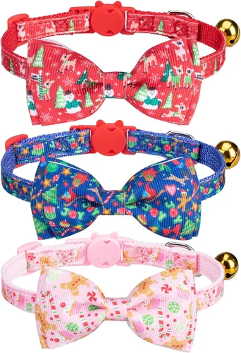 Miniatura 17 de Collares Navideños Separables para Gatos con Campana y Bonitos Colgantes - Paquete de 3 Collares de Seguridad Ajustables para Gatitos - Collar