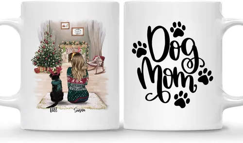 Miniatura 25 de Gossby Taza de café de Navidad personalizada con diseño de perro y mamá, regalo de Navidad personalizado para mujeres con nombre, taza de cerámica