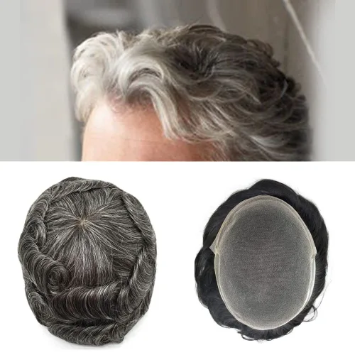Miniatura 18 de Tupé para hombre, cabello humano real, suave encaje suizo frontal, tupé para hombres, sistema de cabello, extensiones capilar para hombre