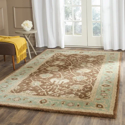 SAFAVIEH Antiquity Collection - Alfombra decorativa de 4 x 6 pies, marrón y verde, hecha a mano, lana oriental tradicional, ideal para zonas de alto