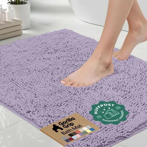 Miniatura 32 de Gorilla Grip - Tapete de baño afelpado, absorbente, peludo, de felpilla, para base de inodoro cuadrada, reverso de goma, suave, de microfibra, claro