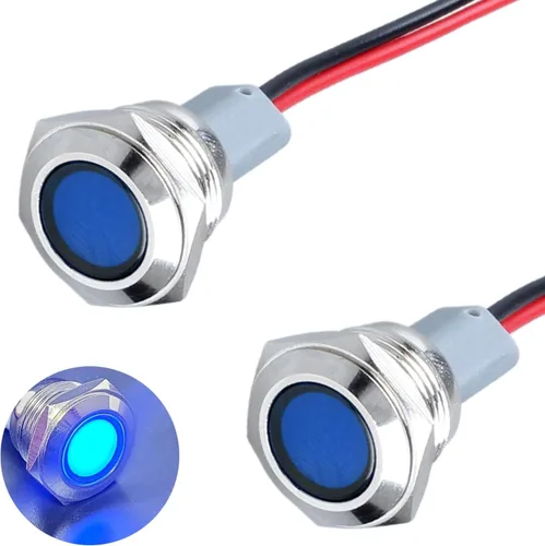 Miniatura 9 de 2 piezas de luz indicadora de metal de 16 mm, 110-220 V CA, 20 mA, impermeable IP67, lámpara piloto LED de cabeza plana con orificio de montaje