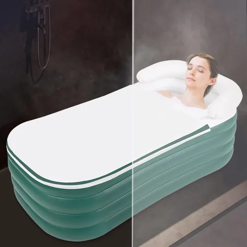 Miniatura 9 de Bañera inflable plegable para adultos – Bañera portátil de pie con bomba de aire eléctrica y tubo de drenaje, soporta 220 libras