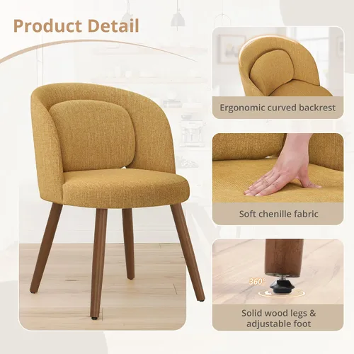 Miniatura 4 de LUE BONA Juego de 2 sillas de comedor, modernas sillas de cocina tapizadas con patas de madera maciza, respaldo curvado y soporte lumbar