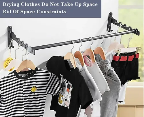 Miniatura 5 de Tendedero de secado de ropa montado en la pared para organización y almacenamiento de ropa de lavandería, estante de aluminio para secadora con dos