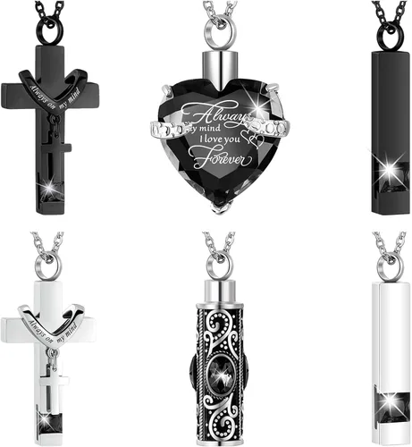 Fumete 6 piezas de collar de cenizas, joyería de urna para cenizas humanas, colgante conmemorativo - para hombres y mujeres