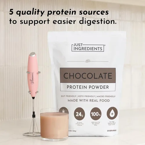 Miniatura 2 de Proteína en polvo de chocolate – Mezcla de 30 porciones con suero de leche 100% alimentado con pasto y proteínas vegetales orgánicas – rico sabor a