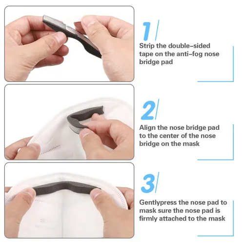 Miniatura 4 de BBTO 50 almohadillas de microfibra de espuma viscoelástica para puente nasal, anti niebla, autoadhesivas, protección para la nariz, sello de tira
