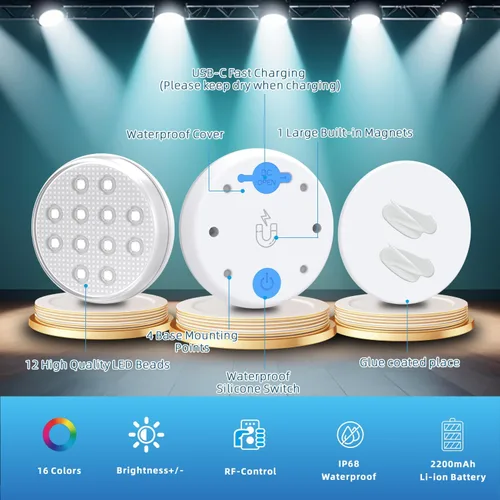 Miniatura 6 de Luces de piscina, luces LED sumergibles con control remoto, IP68 impermeable 16 colores recargables, iluminación subacuática con imán integrado
