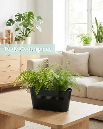 Miniatura 5 de Macetas de barandilla de metal para plantas al aire libre – 5 macetas colgantes de balcón con ganchos desmontables y agujeros de drenaje, macetas