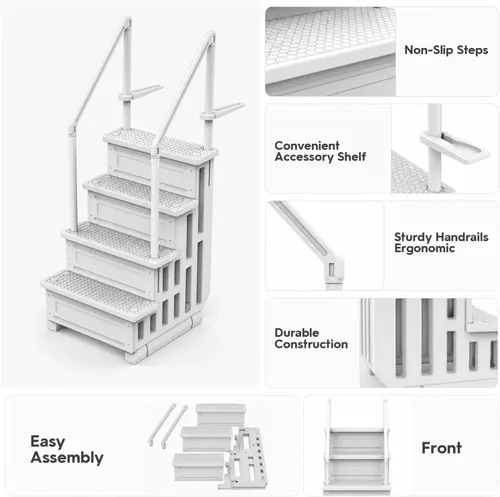Miniatura 6 de XtremepowerUS Escalera de piscina sobre el suelo y sistema de 4 escalones con pasamanos, escalera de entrada resistente para acceso de terraza a