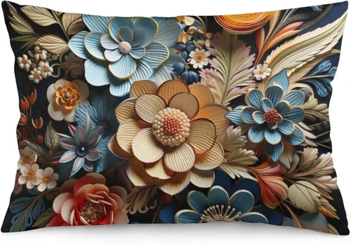 Miniatura 13 de Fundas de almohada florales azules de 12 x 20 pulgadas para primavera y verano, funda de cojín decorativa con cremallera, fundas de almohada