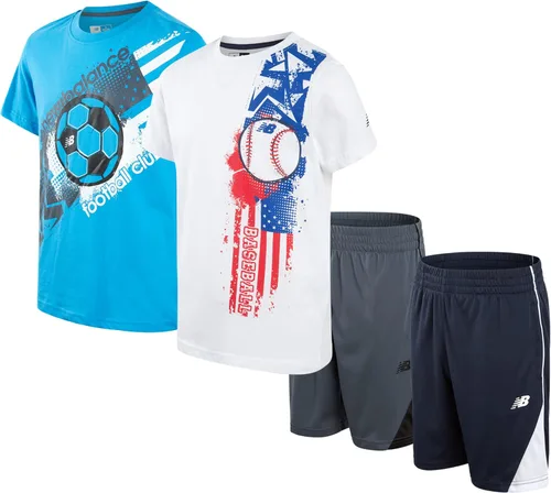 New Balance Conjunto de pantalones cortos activos para niños, camiseta de manga corta y pantalones cortos de gimnasio (8-20)