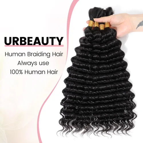 Miniatura 4 de Urbeauty Cabello Humano para Trenzar para Trenzas Boho Bob - Cabello Bohemio de Onda Profunda para Trenzar - Negro Azabache, 14 pulgadas Sin Nudos