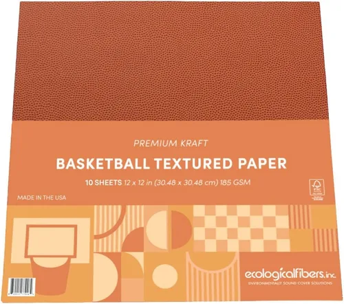 Miniatura 2 de Papel kraft texturizado para deportes premium, hojas de 12 x 12 pulgadas, por Ecological Fibers (baloncesto, 10 hojas)