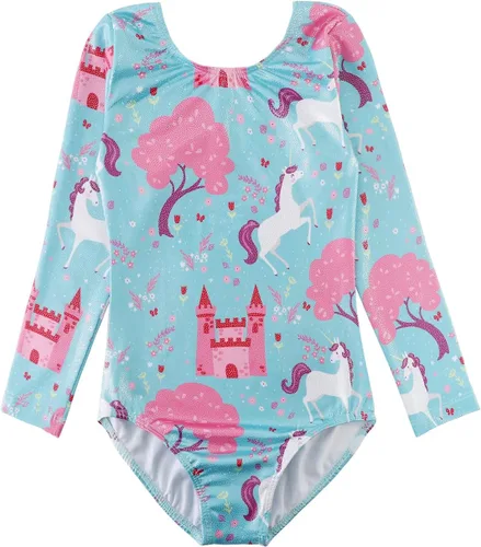 Miniatura 98 de HOZIY - Leotardos de manga larga para niñas, de gimnasia, para niños pequeños, trajes florales de unicornio, galaxia, arco iris, patrón de rayas