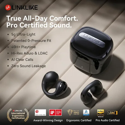 Miniatura 2 de Linklike Los auriculares abiertos con clip de oreja más cómodos [patentados cero presión y alta fidelidad superior] LDAC de alta resolución, batería