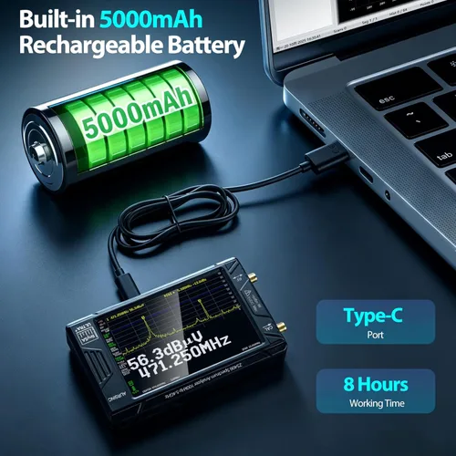 Miniatura 6 de AURSINC Analizador de espectro TinySA Ultra+ ZS406, 4.0 pulgadas, 100 kHz-5.4 GHz, analizador de frecuencia portátil con tarjeta de 32 GB, HW