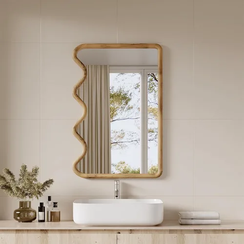Miniatura 17 de ULIKE Espejo rectangular de madera con marco de cuentas de madera natural, 24 x 36 pulgadas, espejo de pared rústico de granja para baño, guardería