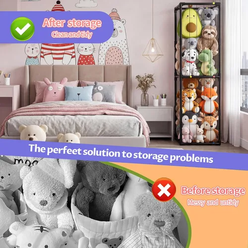 Miniatura 6 de Almacenamiento de animales de peluche, organizador de almacenamiento con banda elástica, tubo de PVC grueso, soporte grande para animales de peluche