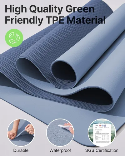 Miniatura 5 de Esterilla de yoga, esterilla de ejercicios antideslizante de TPE (1/4 pulgada) para pilates, fitness y entrenamientos a pie descalzo, esterilla